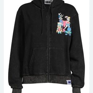 Looney Tunes DC Comics Full Zip Up Hoodie in Black Wash, Junior Sz S